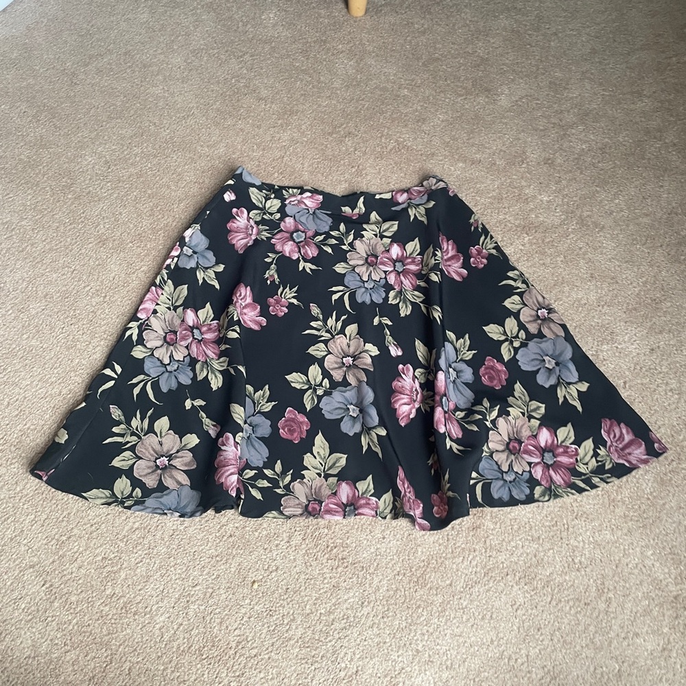Floral A-Line Skirt - Black and Pink